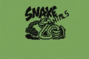 Yeşil arka plan üzerinde yılan şeklinde çizim ve kalın siyah harflerle yazılmış Snake ve HTML5 yazısı