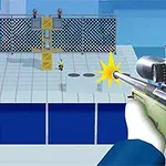 Bir nişancının dürbünlü tüfekle hedef aldığı platform üzerindeki karaktere odaklanılmış bir sahne