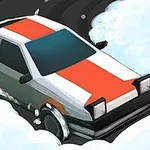 Karda drift yapan kırmızı beyaz bir spor araba