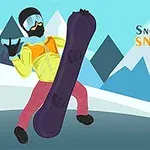 Karlı dağların önünde snowboard ve kayak malzemeleri taşıyan dağcı