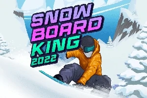 Turuncu montlu bir snowboardcu karlı bir dağda kayarken, üstte büyük renkli yazılar bulunuyor