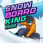 Turuncu montlu bir snowboardcu karlı bir dağda kayarken, üstte büyük renkli yazılar bulunuyor