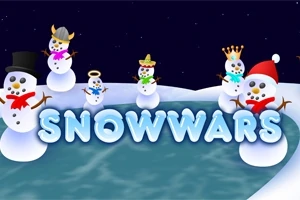 Kardan adamlar farklı şapkalar takarken buzlu bir zeminde Snowwars yazısı