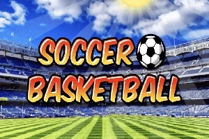 Stadyumda açık gökyüzü altında çim sahada Soccer Basketball yazısı ve futbol topu