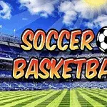 Stadyumda açık gökyüzü altında çim sahada Soccer Basketball yazısı ve futbol topu