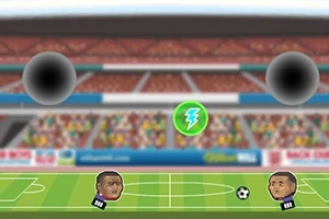 Yeşil bir futbol sahasında iki futbolcu karikatürü, bir futbol topu, ve ortada bir enerji simgesi bulunuyor
