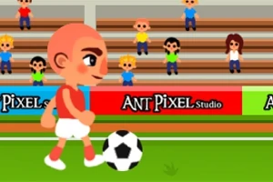 Çizgi tarzında bir futbolcu top sürerken, arka planda tribünlerde seyirciler oturuyor