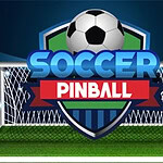Futbol topu ve kalkan önünde Soccer Pinball yazısının yer aldığı bir futbol kalesi