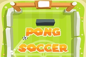 Yeşil bir zeminde, beyaz taş duvarlar, bir futbol topu ve Pong Soccer yazısı