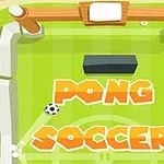 Yeşil bir zeminde, beyaz taş duvarlar, bir futbol topu ve Pong Soccer yazısı