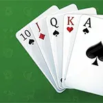 Yeşil arka plan üzerinde, bir deste poker kartı sıralı şekilde yer almakta, soldan sağa sırasıyla 10, J, Q, K, A