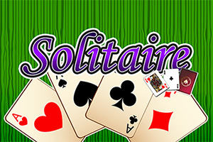 Yeşil arka plan üzerine çeşitli iskambil kartları ve büyük puntolarla yazılmış Solitaire metni