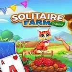 Çizgi tarzı giysili bir kadın, yanında bir kedi, önünde oyun kartları ve arka planda bir çiftlik sahnesi