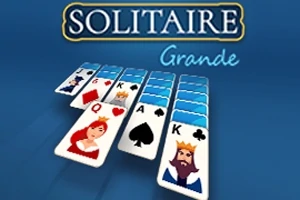 Mavi arka plan üzerinde kart desteleri ve Solitaire Grande yazısı