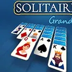 Mavi arka plan üzerinde kart desteleri ve Solitaire Grande yazısı
