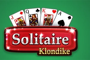 Yeşil arka planda Solitaire Klondike yazısı ve dört iskambil kartı (Kupa Vale, Maça Kız, Kupa Papaz, Maça As) gösterilmektedir