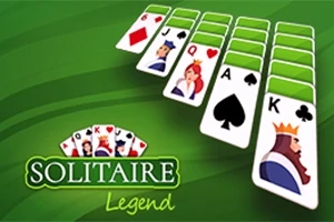 Yeşil bir arka plan üzerinde sıralanmış iskambil kartları ve Solitaire Legend yazısı