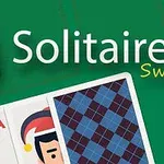 Yeşil bir arka planda Solitaire Swift metni ve iki kart
