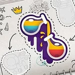 Renkli güneş gözlüğü çıkartması ve arka planda defter sayfasındaki çeşitli yaz doodleları