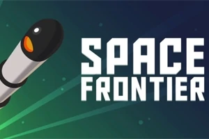 Bir uzay roketi ve yanında Space Frontier yazısı bulunan arka plan
