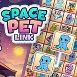 Renkli uzay temalı bir arka planda, sevimli uzaylı figürler ve büyük beyaz harflerle yazılmış Space Pet Link yazısı bulunuyor