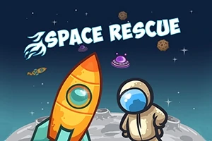 Uzay elbisesi giymiş bir astronot ve bir roket, ay yüzeyinde duruyor; arka planda yıldızlar ve uzay araçları görülüyor