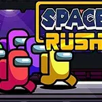 Renkli uzay kıyafeti giymiş dört karakter, arkada uzay temalı bir arka plan ve Space Rush yazısı