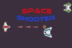 Uzayda yer alan üç farklı renkli uzay gemisi ve Space Shooter yazısı