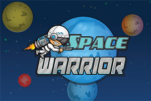 Uzay arka planında roketli bir astronot figürü ve Space Warrior yazısı