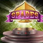 Mor bir kurdelenin üzerinde SPADES yazısı ve arka planda desenli yeşil bir zemin