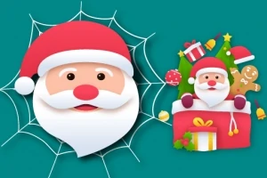 Noel Babanın yüzü ve Noel temalı objelerle dolu bir hediye kutusu