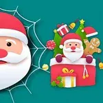 Noel Babanın yüzü ve Noel temalı objelerle dolu bir hediye kutusu