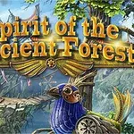 Spirit of the Ancient Forest yazısının üzerinde bulunduğu, ahşap köprü ve mekanik kuşların olduğu orman manzarası