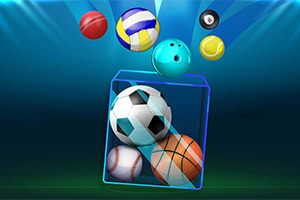Bir kare kutunun içinde futbol, beyzbol ve basketbol topları; dışında ise voleybol, bilardo, bovling ve tenis topları yer alıyor