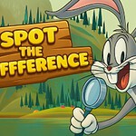 Çizgi film karakteri elinde büyüteç tutarken arka planda orman manzarası ve Spot The Difference yazısı bulunuyor