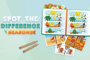 Spot the Difference: Seasons yazısı ve çeşitli mevsim temalı resimler