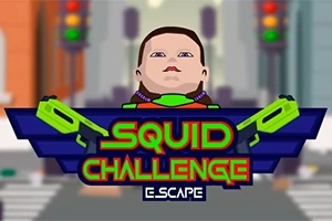 Bir çocuğun yüzü ve üzerinde Squid Challenge E-SCAPE yazılı grafikler