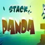 Yeşil ve mavi tonlarında bir arka plan üzerinde, sola eğik büyük harflerle STACK PANDA yazısı ve yanında sevimli bir panda çizimi, alt kısımda ise üst üste dizilmiş sarı bloklar