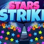 Renkli yıldızların bulunduğu bir oyun ekranı ile koyu mavi bir arka plan üzerinde STARS STRIKE yazısı
