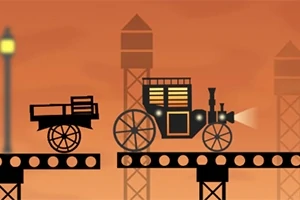 Bir platform üzerinde eski tarz bir at arabası ve lamba direğinin silüeti