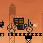 Bir platform üzerinde eski tarz bir at arabası ve lamba direğinin silüeti