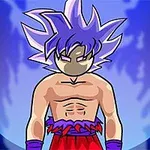 Mor saçlı, kaslı bir anime karakteri, alevli bir arka plan önünde güç dolu bir duruş sergiliyor