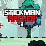 Çizgi karakter yay çekerken ormanda duruyor, yanında büyük bir ağaç ve üstte STICKMAN ARCHER 3 yazısı bulunuyor