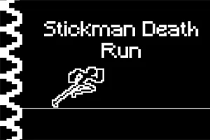 Siyah arka plan üzerinde Stickman Death Run yazısı ve bir sopa adam çizimi