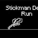 Siyah arka plan üzerinde Stickman Death Run yazısı ve bir sopa adam çizimi