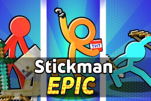 Çizgi karakterlerin renkli ve aksiyon dolu duruşlarıyla göründüğü, ortasında Stickman Epic yazısının yer aldığı bir sahne
