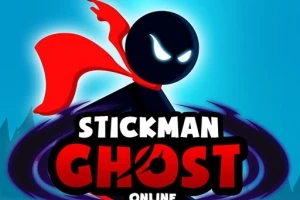 Kırmızı pelerinli, karanlık gözlü bir çöp adam figürü ve altında Stickman Ghost Online yazısı