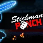 Parlayan mavi kılıç tutan karanlık bir çöp adam figürü ve yanında Stickman Punch yazısı