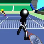 İki farklı renkli çöp adam karakterinin bir tenis kortunda raketle karşılıklı oynadığı bir sahne