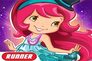 Pembe saçlı, mavi kıyafetli ve siyah şapkalı sevimli bir çizgi karakter